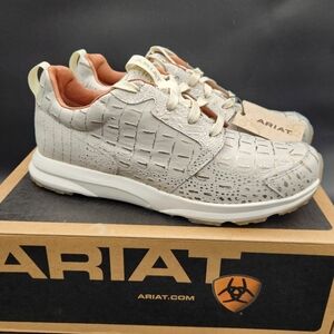 Ariat Womens Fusion Croc Sneakers Sz 7 Beige Gold Feaux Crocodile Skin Shoes NWT